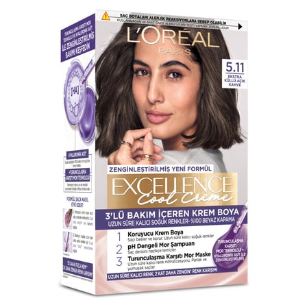 2 Adet L’Oréal Paris Excellence Cool Creme Saç Boyası – 5.11 Ekstra Küllü Açık Kahve