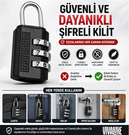 40MM 3 Haneli Şifreli Asma Kilit Çelik Gövde Anahtarsız Güvenlik Bavul Dolap Çanta Spor Salonu Okul Kapısı İçin Dayanıklı Paslanmaz Kombinasyon Kilidi Seyahat Valiz ve Çekmece Koruma Sistemi