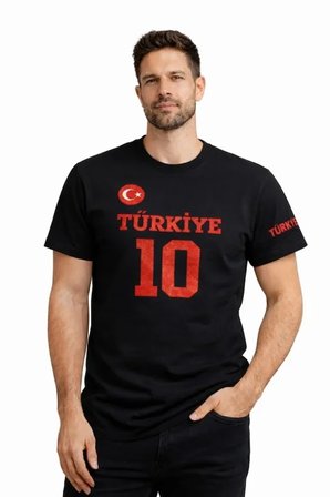 Modi Green Erkek TÜRKİYE Ay Yıldız Baskılı 10 Numara Forma Tişört Taraftar T-Shirt - Siyah