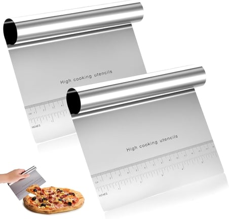 2 Adet Büyük Boy Hamur Kesici & Kazıyıcı Seti – cm/inç Ölçekli Metal Hamur Spatulası – Pizza, Pasta, Ekmek ve Hamur Bölücü Profesyonel Mutfak Aleti 20 cm