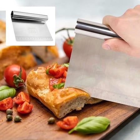 2 Adet Büyük Boy Hamur Kesici & Kazıyıcı Seti – cm/inç Ölçekli Metal Hamur Spatulası – Pizza, Pasta, Ekmek ve Hamur Bölücü Profesyonel Mutfak Aleti 20 cm