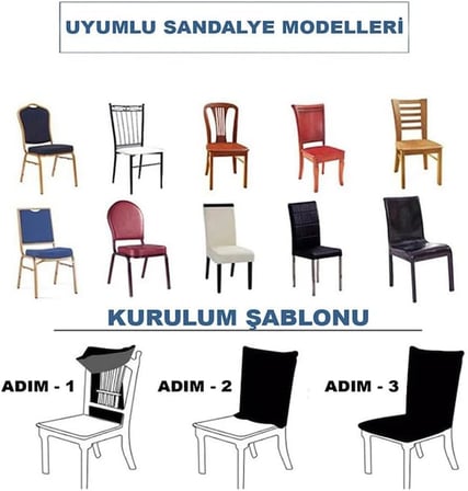 İpek Kadife 6'lı Sandalye Kılıfı Likralı Lastikli Kadife Sandalye Örtüsü (Açık Gri)