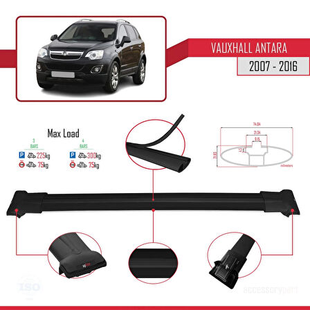 Vauxhall Antara 2007-2016 Arası ile Uyumlu FLY Model Ara Atkı Tavan Barı Siyah 3 Adet