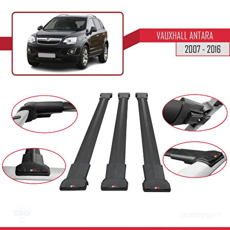 Vauxhall Antara 2007-2016 Arası ile Uyumlu FLY Model Ara Atkı Tavan Barı Siyah 3 Adet