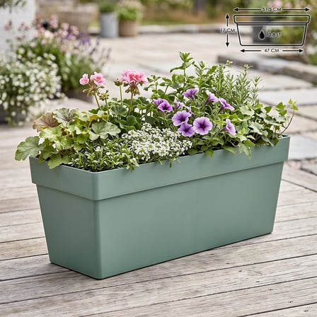 Yalı Balkon Saksı Drenajlı Izgaralı Plastik Bahçe Veranda Saksısı (1 Adet, Yeşil, 10.8 Litre)