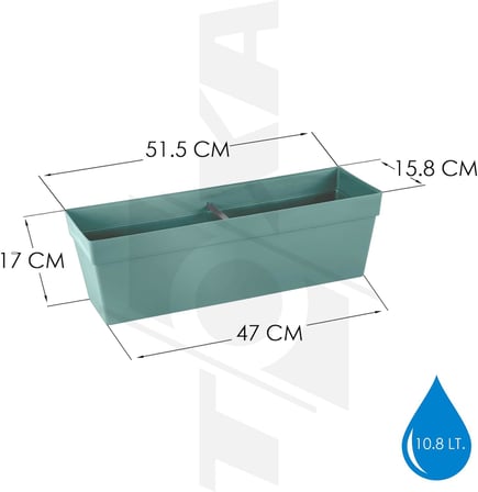 Yalı Balkon Saksı Drenajlı Izgaralı Plastik Bahçe Veranda Saksısı (1 Adet, Yeşil, 10.8 Litre)