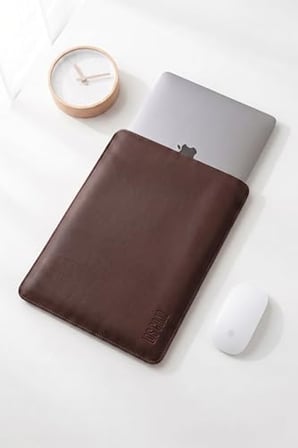 Minimalist 13 İnç Laptop Kılıfı, Vegan Deri, Su İtici Özellikli, Bilgisayar Notebook Laptop Çantası (Acı Kahve, 13 İnç)