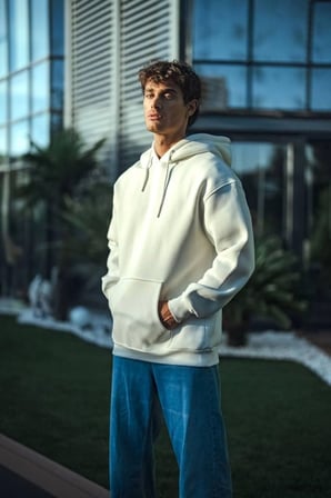 Modi Green Üç İplik Penye Kapşonlu Basic SweatShirt - Beyaz