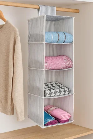 4 Bölmeli Askılı Dolap Düzenleyici Organizer Gri