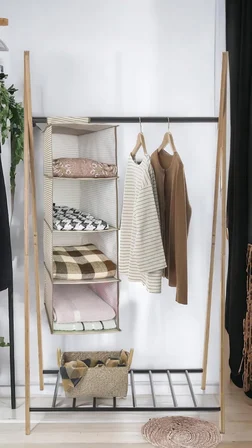 4 Bölmeli Askılı Dolap Düzenleyici Organizer Gri