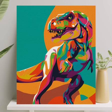 Sayılarla Boyama Tuval Seti Fırça Boya Dahil (Çıtalı) 40x50 CM - Dinozor