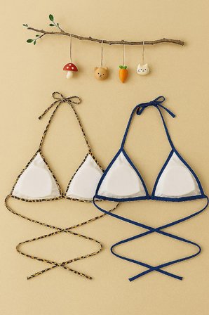 Modi Green Kadın Leopar Desenli ve Mavi Minimal Kesim Üçgen Bikini Üstü