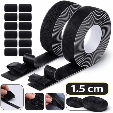 Cırt Bant 1.5 cm – 5 Metre Siyah Hook &amp; Loop – Güçlü Tutuculuk – Tekstil, Kablo Düzenleme, Ev &amp; Ofis Kullanımı (siyah) (ürünün arkası yapışkanlı değildir)