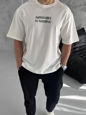 Modi Green Unisex Bisiklet Yaka Baskılı Oversize T-Shirt - Beyaz