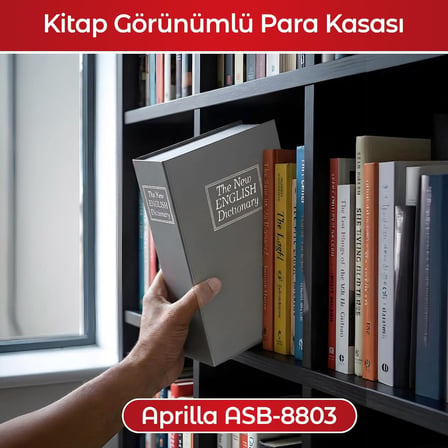 Aprilla SB-8803 Kitap Görünümlü Para Kasası, Anahtarlı Gizli Saklama Kutusu GRİ