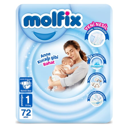 4 Adet Molfix Avantajlı Paket 1 Beden Yenidoğan 2-5 Kg 72'li