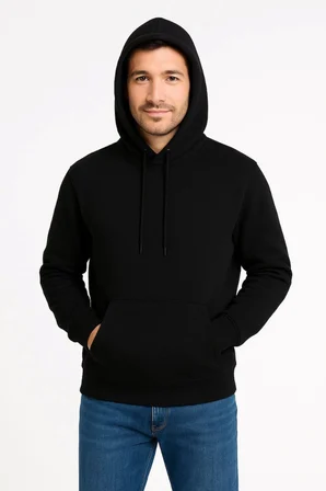 Modi Green Erkek Üç İplik Kapüşonlu Kanguru Cepli SweatShirt Hoodie - Siyah