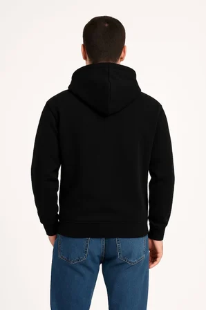 Modi Green Erkek Üç İplik Kapüşonlu Kanguru Cepli SweatShirt Hoodie - Siyah