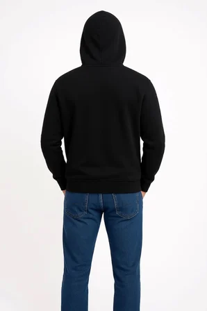 Modi Green Erkek Üç İplik Kapüşonlu Kanguru Cepli SweatShirt Hoodie - Siyah