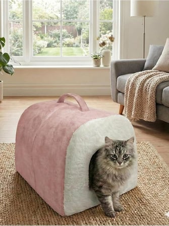 Taşınabilir Kedi Köpek Yatağı Mağara Model Yuva, Pembe, M Beden