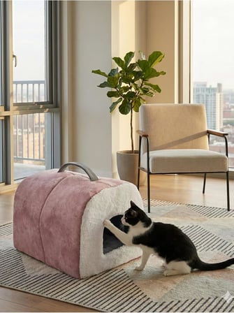 Taşınabilir Kedi Köpek Yatağı Mağara Model Yuva, Pembe, M Beden