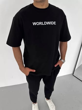 Modi Green Unisex Bisiklet Yaka Baskılı Oversize T-Shirt - Siyah