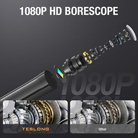 Teslong 1080P HD Boroskop Muayene Kamerası - 8 LED Işıklı - 5m Kablo - 8.5mm