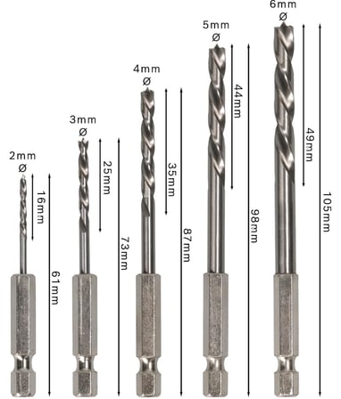 Professional Accessories Matkap ve Kırıcı Delici Uçları, Ahşap Matkap, Gri, 5 Adet