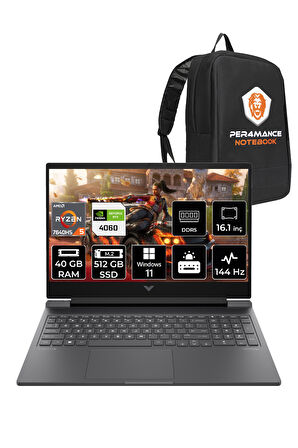 HP Victus 16 R5 7640HS 40GB RAM 512GB SSD RTX4060/8GB 144Hz 16.1'' FHD W11H Gaming Laptop & PER4 ÇANTA