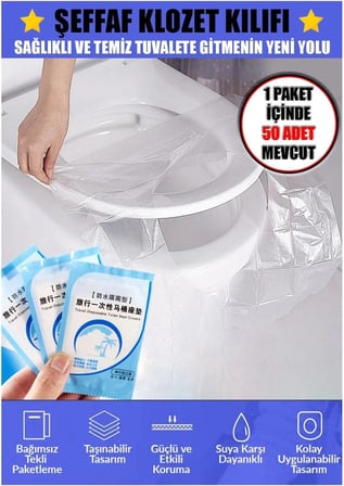 Şeffaf Klozet Kapak Kılıfı Naylon Klozet Kapak Örtüsü (50 ADET) TYCK5BL0CN172614563068320