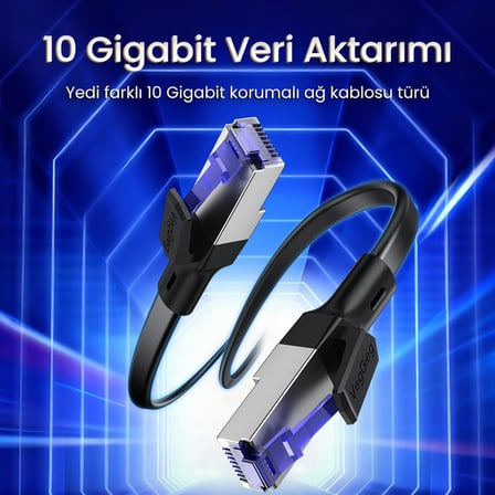 CAT7 10Gbps Gigabit 600Mhz FTP RJ45 Flat Ethernet Kablosu 10 Metre