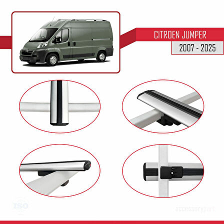 Citroen Jumper 2 2007 ve Sonrası ile Uyumlu BASIC Model Ara Atkı Tavan Barı Gri 2 Adet