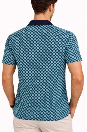 Modi Green Erkek Pike Kumaş Polo Yaka Desenli Tişört Kısa Kol Yazlık T-Shirt - Turkuaz