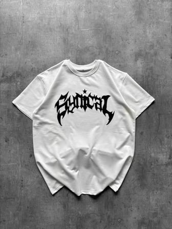 Modi Green Bisiklet Yaka Ön Baskılı Kısa Kollu Tişört Streetwear Günlük Basic Pamuklu T-shirt - Beyaz