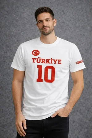 Modi Green Erkek TÜRKİYE Ay Yıldız Baskılı 10 Numara Forma Tişört Taraftar T-Shirt - Beyaz