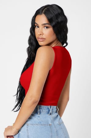 Modi Green Kadın Kırmızı Kare Yaka Crop Top Bluz