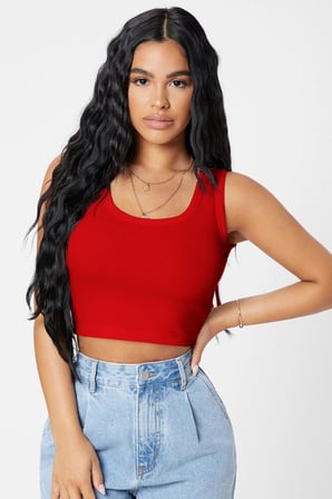 Modi Green Kadın Kırmızı Kare Yaka Crop Top Bluz