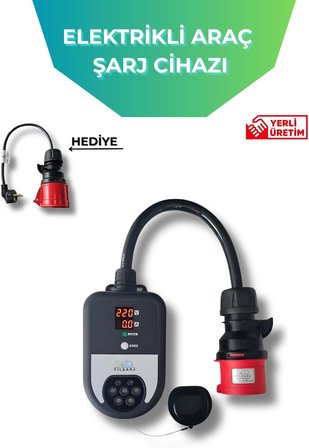 Fil Şarj 1,4kw - 22KW Ayarlanabilir Taşınabilir Elektrikli Araç Şarj Cihazı