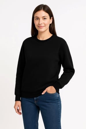 Modi Green Üç İplik Düz Bisiklet Yaka SweatShirt - Siyah