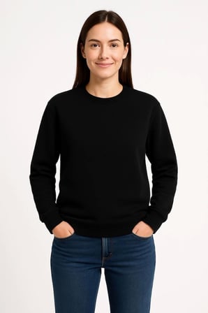 Modi Green Üç İplik Düz Bisiklet Yaka SweatShirt - Siyah