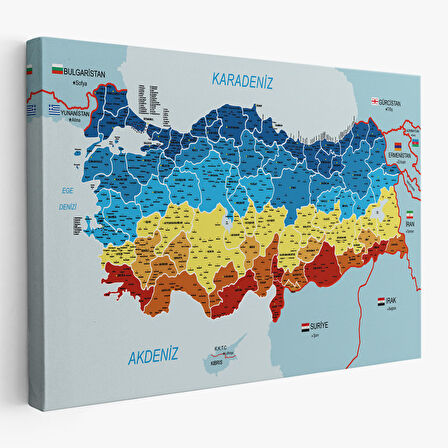 Harita Sepeti Türkiye Haritası Kanvas Tablo İl ve İlçeli Ayrıntılı Eğitici Komşulu Tablo 2998