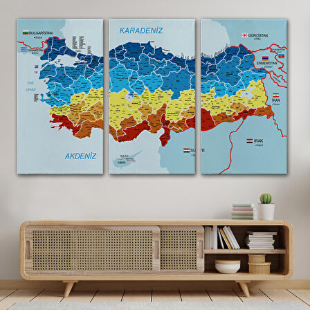 Harita Sepeti Türkiye Haritası Kanvas Tablo İl ve İlçeli Ayrıntılı Eğitici Komşulu Tablo 2998