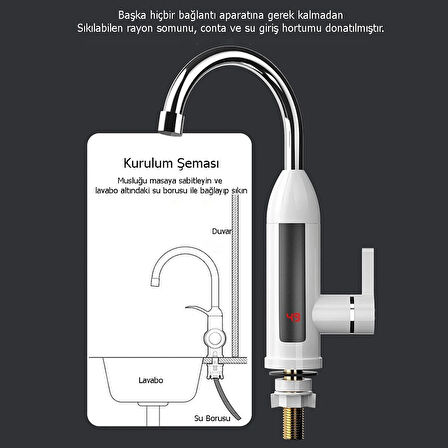 TechTic 3000W Elektrikli Ani Su Isıtıcı Termal Musluk Sıcak Su Şofben Banyo Mutfak Musluk Bataryası 