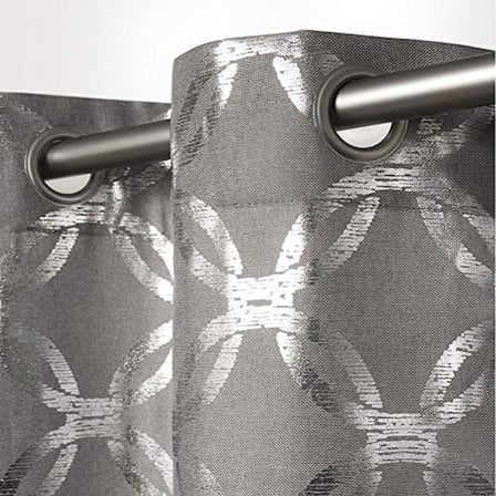Exclusive Home Curtains - EH7920-02 2-X84G Modo Metalik Geometrik Pencere Perde Paneli Çifti Gromet Üst, 54x84, Siyah İnci, 2 Adet