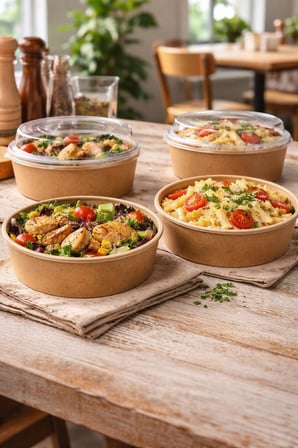 Kraft Karton Salata Kasesi Kapaklı 1100cc 50 Adet