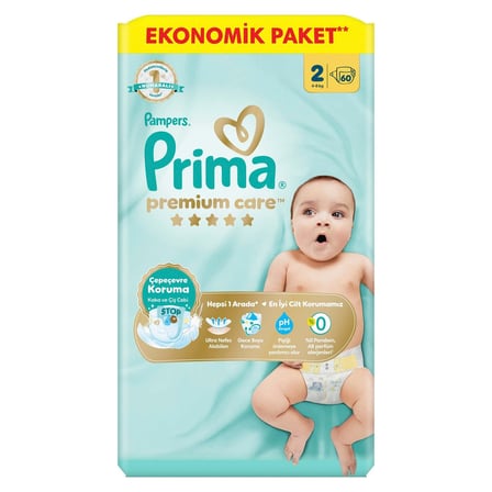 4 Adet Prima Premium Care Ekonomik Süper 2 Beden 4-8 Kg  60'lı