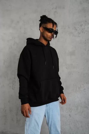 Modi Green Erkek Düz Kapüşonlu Sweat - Siyah