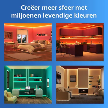 Philips Smart Lighting RGB-LED şerit, 5 m, Tip C, 16 milyon renk, ön ayar. Işık modları, kesilebilir, giriş. Kurulum, WiZ, Google Home, Alexa, Apple Home ile uyumlu, WLAN ile uyumlu