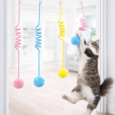 Busstier Yaylı Kedi Oyuncağı Tekli İnteraktif Toplu Kedi Oyuncağı Her Yere Asılabilir Asorti Renk Gönderim