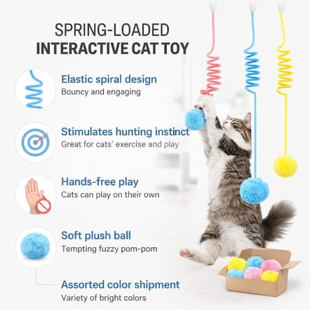 Busstier Yaylı Kedi Oyuncağı Tekli İnteraktif Toplu Kedi Oyuncağı Her Yere Asılabilir Asorti Renk Gönderim